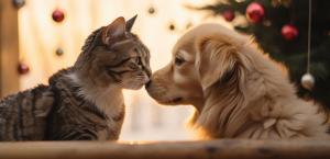 vecteezy ai generated a cat and dog are kissing on christmas 35778141